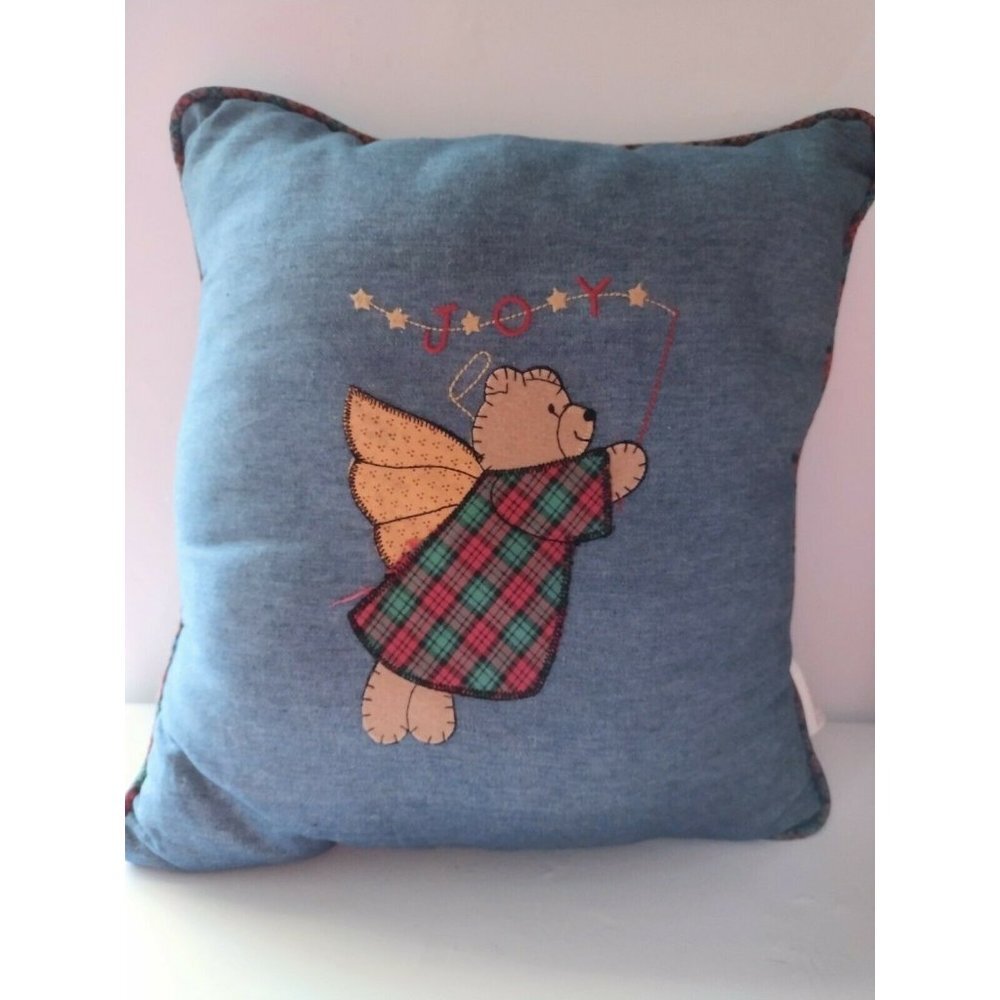 Vintage Barth & Dreyfuss Blue Denim Style Applique Angel Christmas Throw Pillow